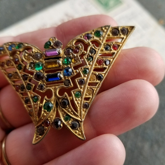 Relisted - Vintage Art Deco butterfly dress clip rhinestone - Picture 11 of 13
